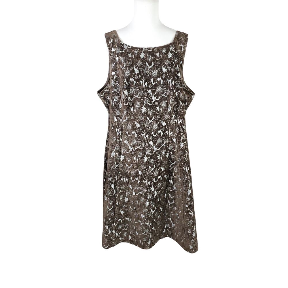 ModCloth Genuine Joy Dress Brown Silver Jacquard Fit Flare Pockets Lined 1X